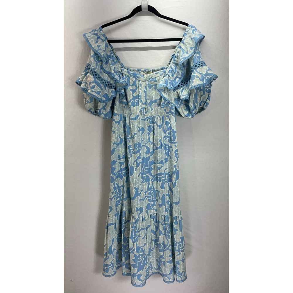 New Diane von furstenberg Oliver ruffled eylet midi dress blue Size 10 - Picture 3 of 11